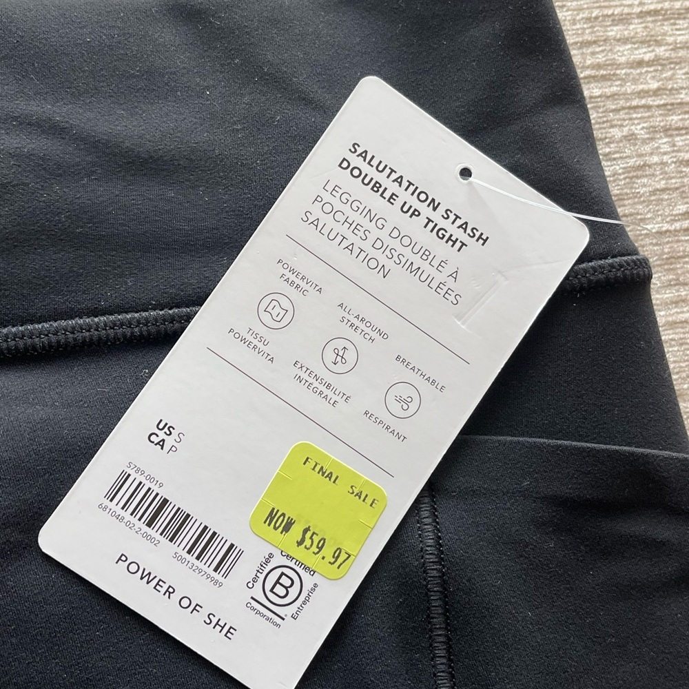 Athleta Black Leggings with White Waistband and Cuff Accents - Picture 4 of 6